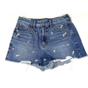 American Eagle Women’s Size 4 Mom Shorts Jean Denim Floral Embroidery #0807